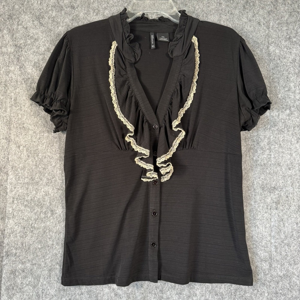 Y2K Ruffle Collar Top Fairy Grunge Cottage Prairie Womens PXL Black 90s Pinup
